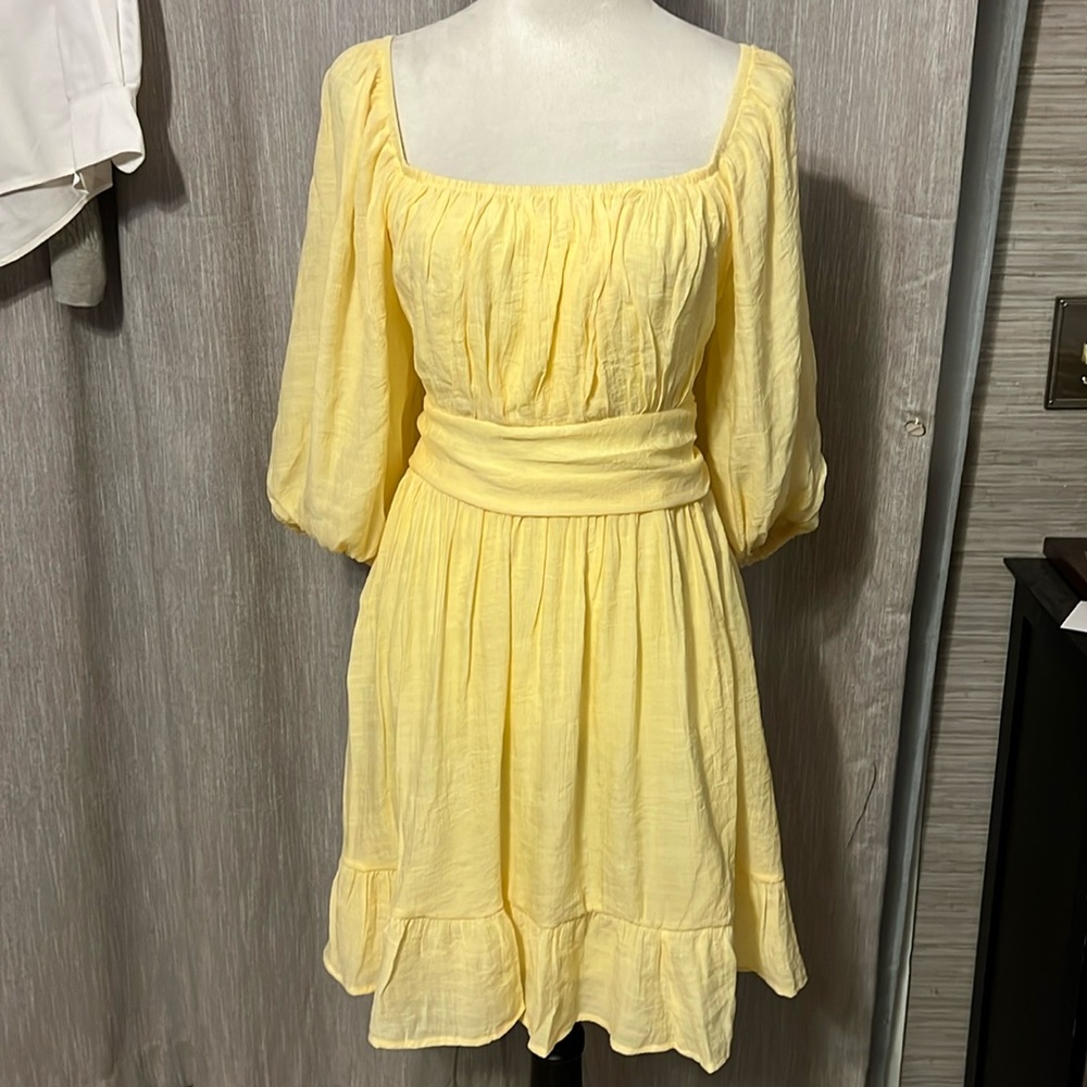 Tie back ruffled yellow dress